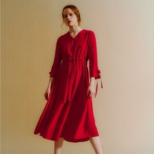 Wray pomme sample red silk dress drawstring waist small